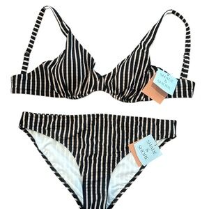 NWT Shade & Shore Black and Tan Striped Bikini